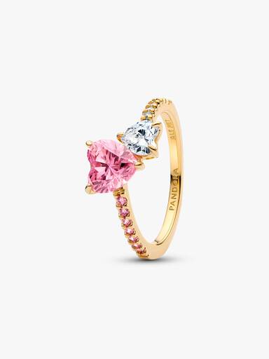 Funklende pink & klar dobbelthjerte ring