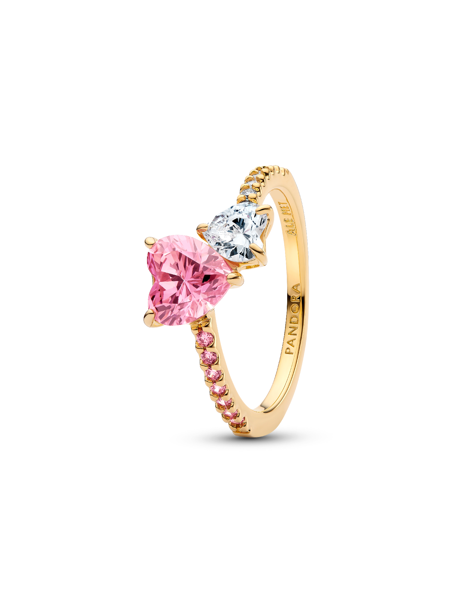 Funklende pink & klar dobbelthjerte ring