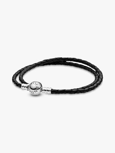 Pandora Moments Dobbelt Sort Læderarmbånd