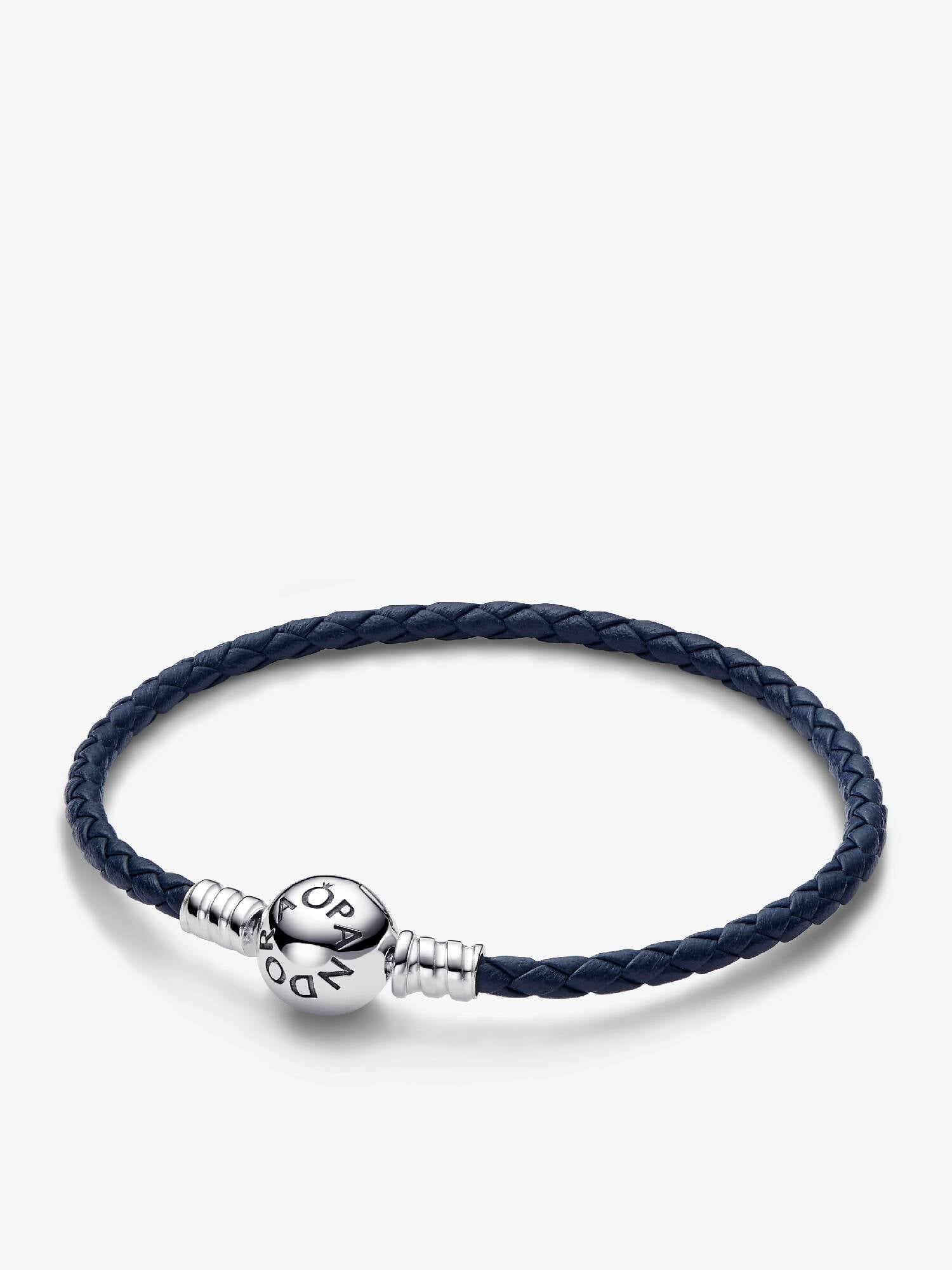 Pandora Moments Blå Flettede læderarmbånd med rund lås