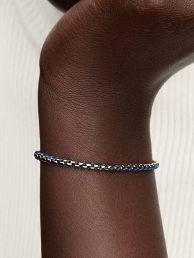 Box Chain Armbånd med Blå Snor