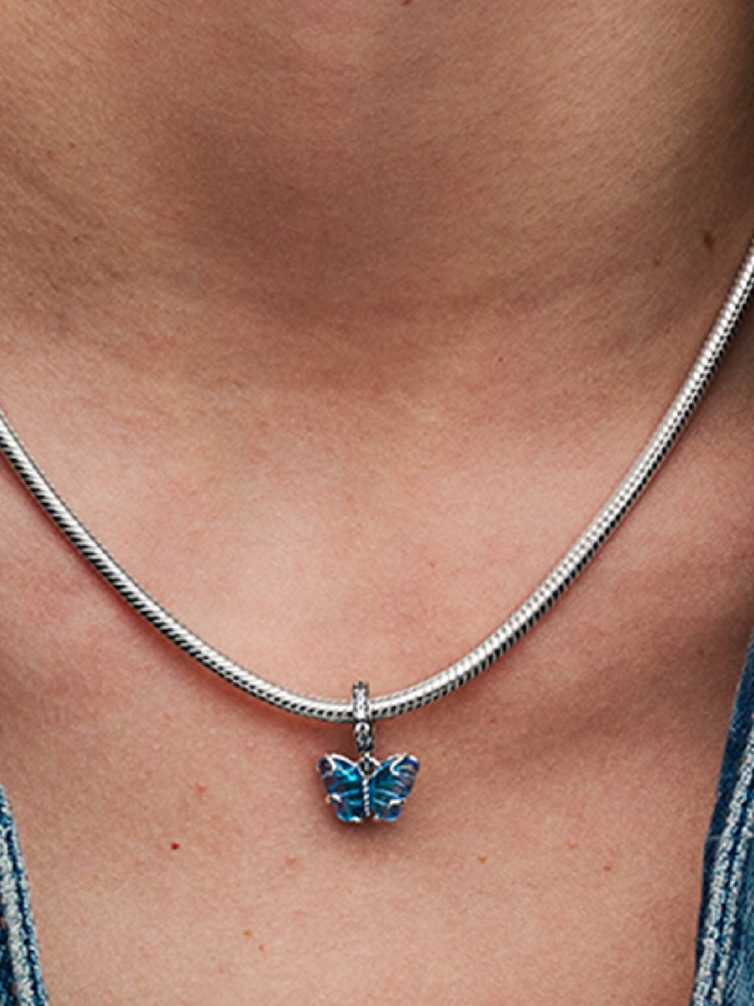 Blå Murano Glas Sommerfugl Charm med vedhæng