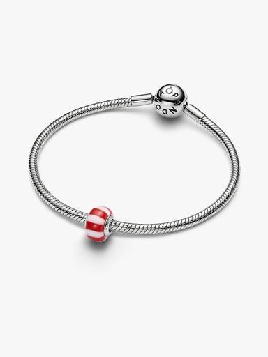 Rød Pebermynte Muranoglas Charm
