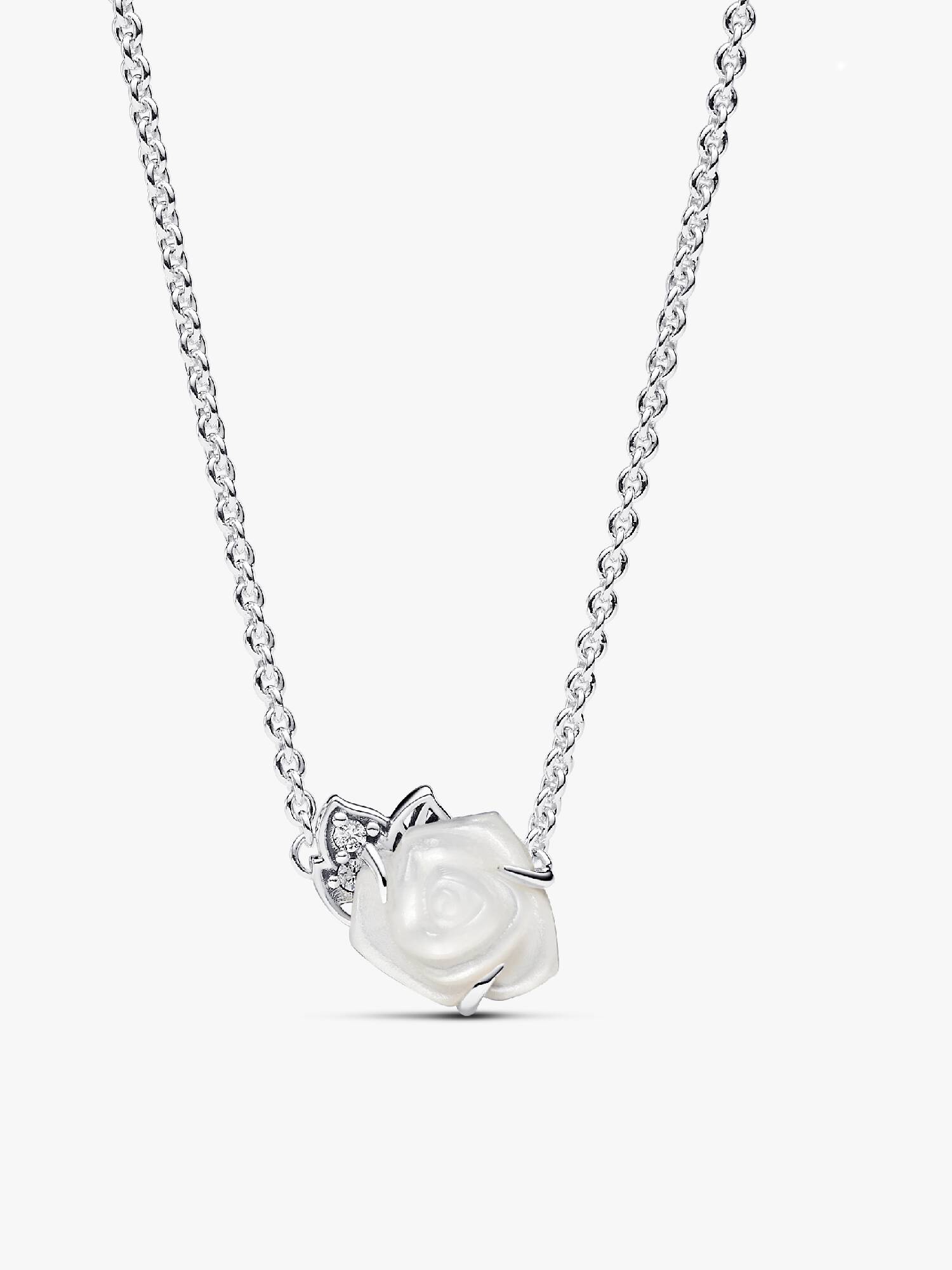 Hvid Rose-i-Blomst Collier Halskæde