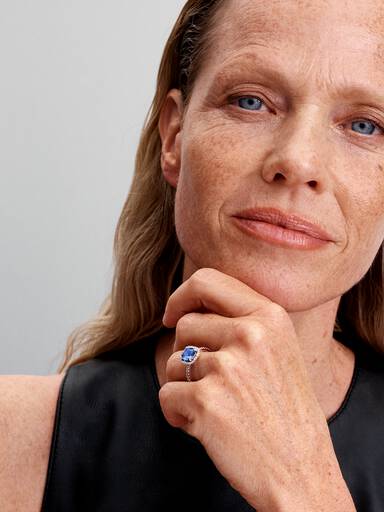 Funklende Kvadratisk Blå Halo Statement Ring