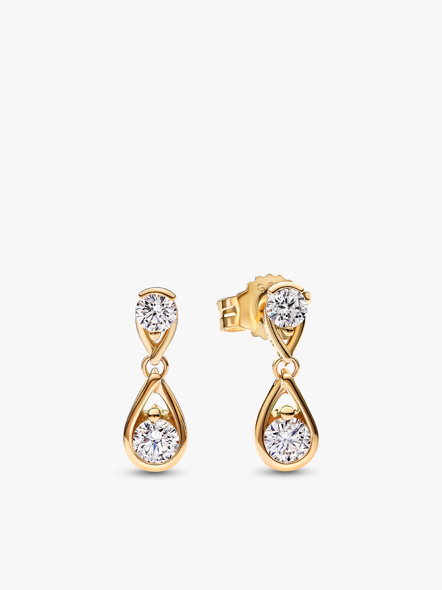 Pandora Infinite drop-øreringe i 14 kt. guld med dobbelte laboratorieskabte diamanter