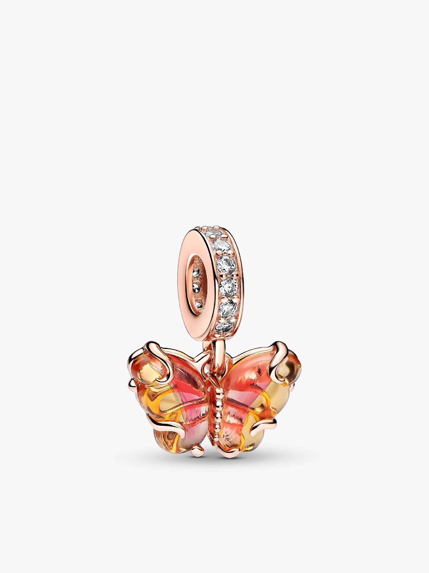 Pink og gul Muranoglas sommerfugl charm med vedhæng