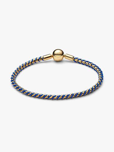 Box Chain Armbånd med Blå Snor