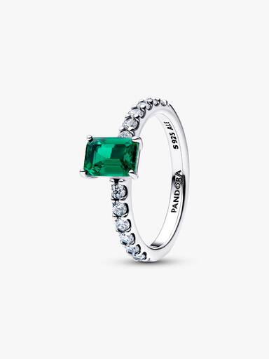 Rektangulær Funklende Grøn Halo Ring