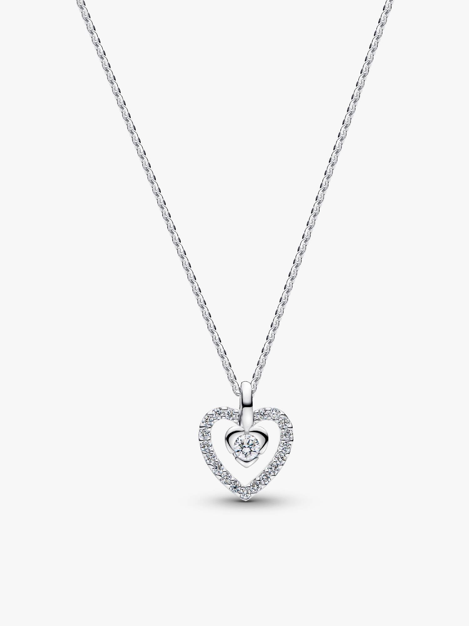 Pandora Talisman halskæde i sterlingsølv med hjertevedhæng med laboratorieskabt diamant