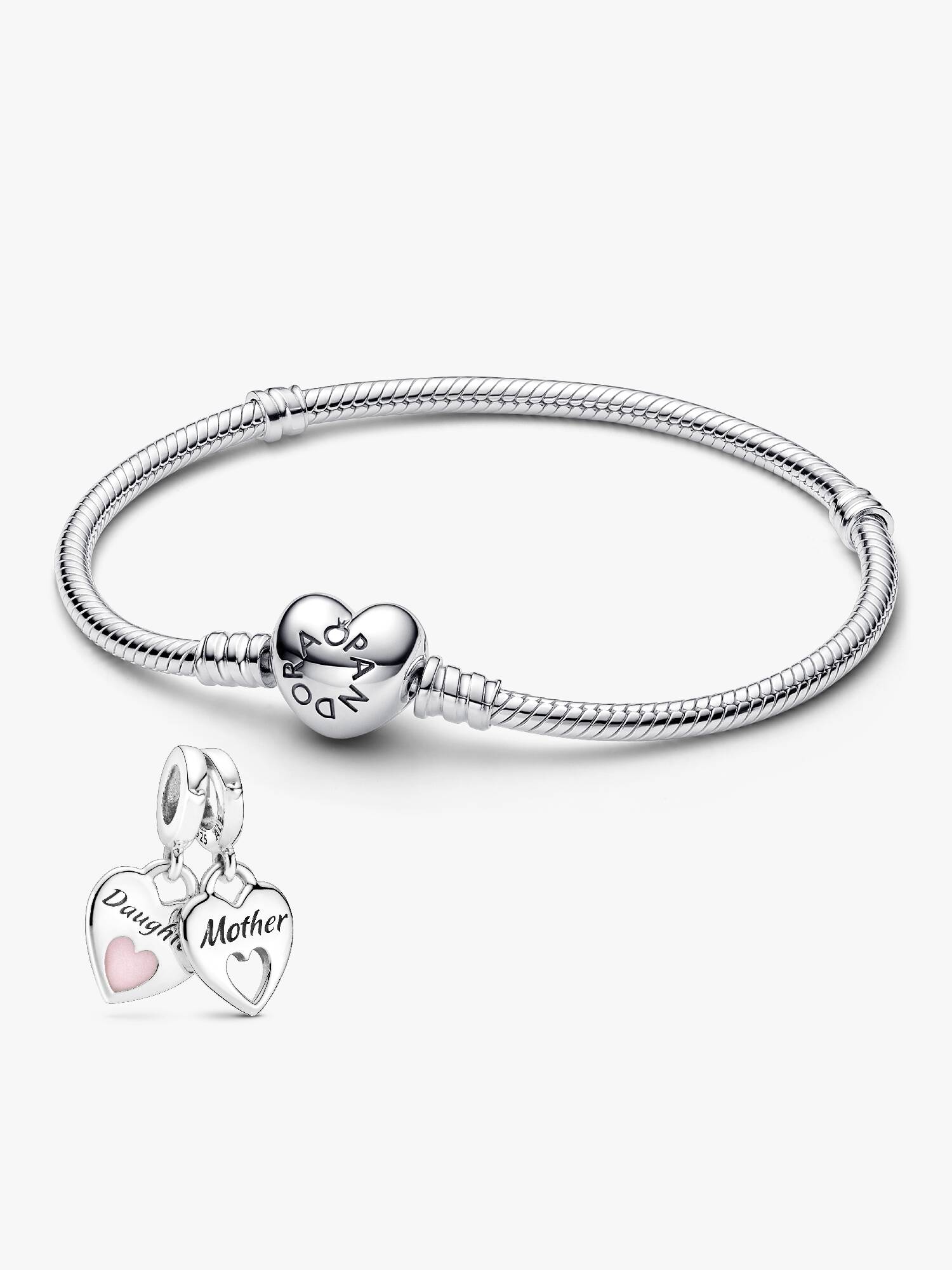 Smykkesæt Mor og Datter Armbånd & Dobbelt Hjerte Charm