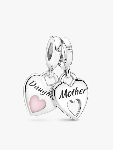 Smykkesæt Mor og Datter Armbånd & Dobbelt Hjerte Charm
