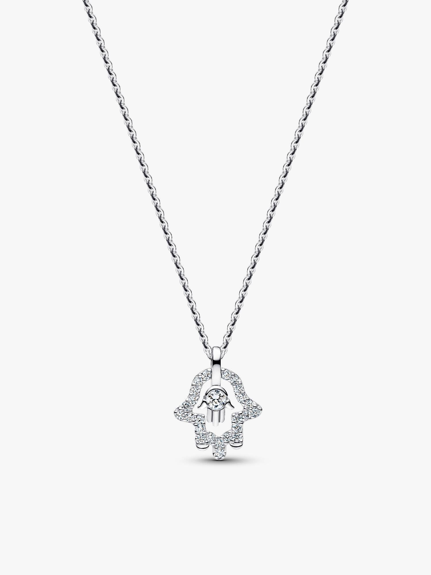 Pandora Talisman halskæde i sterlingsølv med hamsas hånd-vedhæng med laboratorieskabt diamant