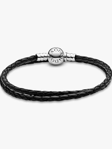 Pandora Moments Dobbelt Sort Læderarmbånd