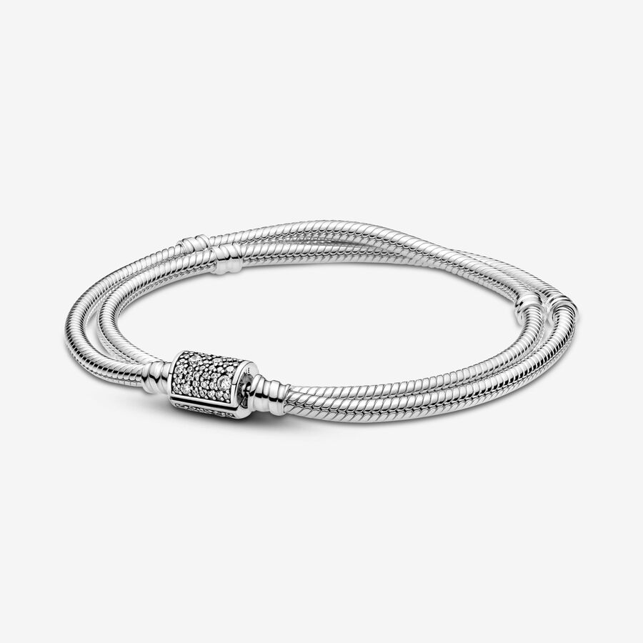 Pandora Moments Dobbeltradet slangekædearmbånd med tøndelås image number 0
