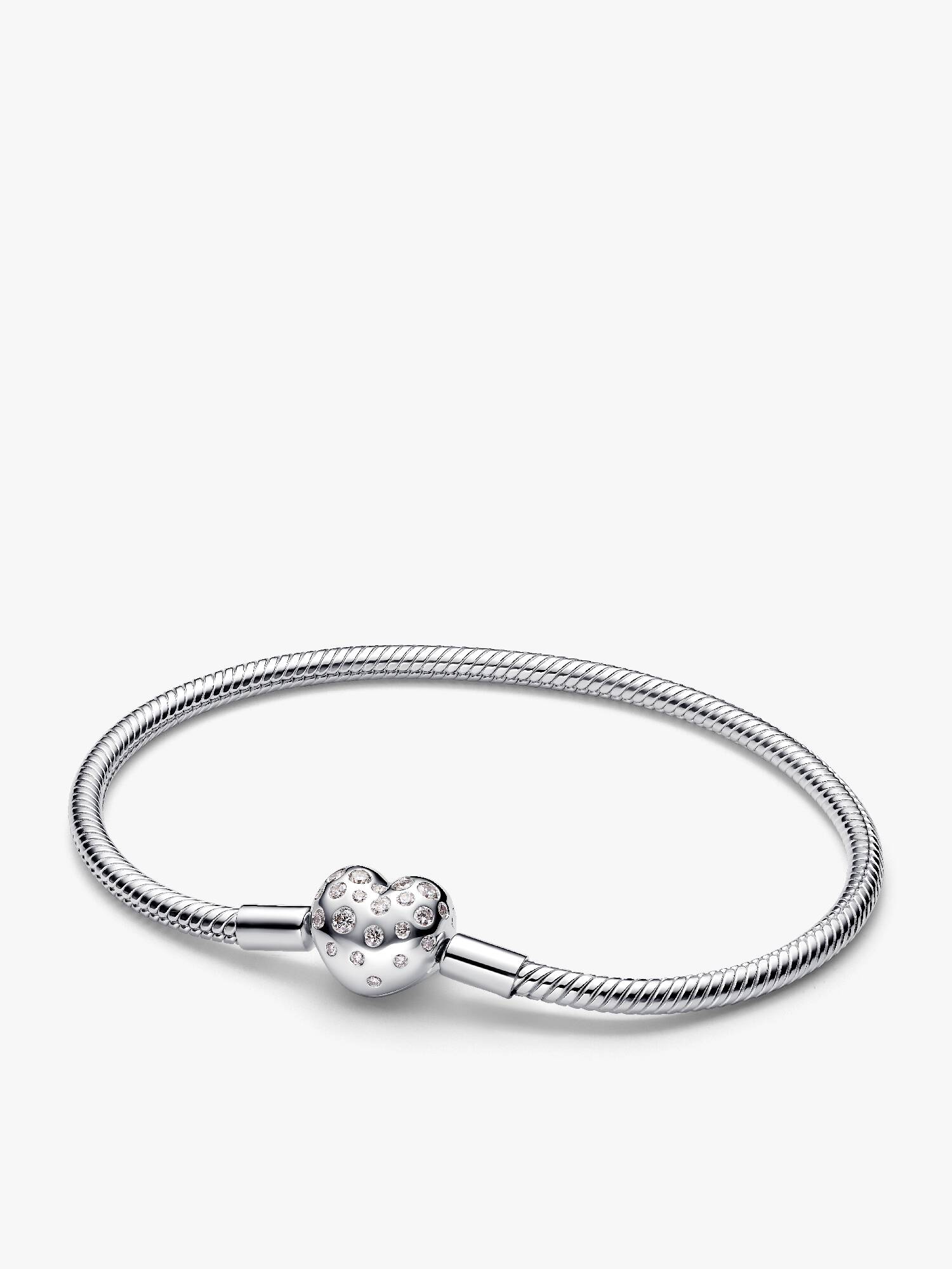 Pandora Slangekædearmbånd i sterlingsølv med laboratorieskabt diamant og hjertelås