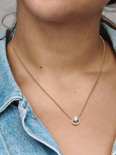 Funklende Rund Halo Collier-Halskæde med vedhæng