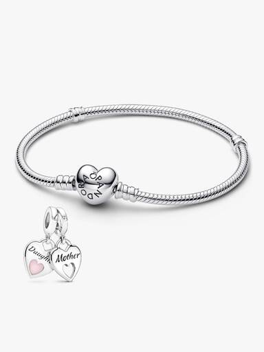 Smykkesæt Mor og Datter Armbånd & Dobbelt Hjerte Charm