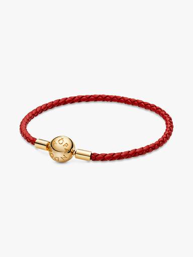 Pandora Moments Rødt Flettet Læderarmbånd