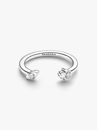 Pandora Talisman åben ring i sterlingsølv med ondt øje og hamsas hånd med laboratorieskabte diamanter