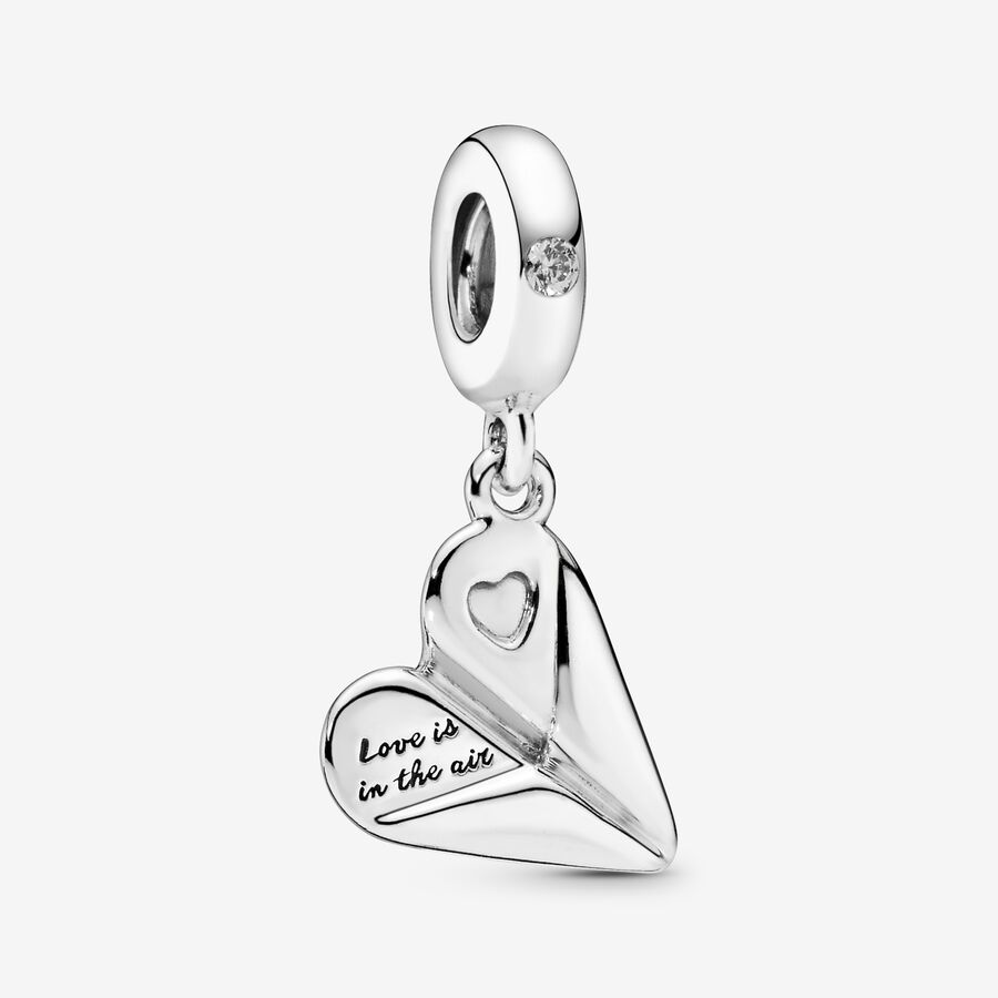 Paper plane silver dangle with clear cubic zirconia image number 0