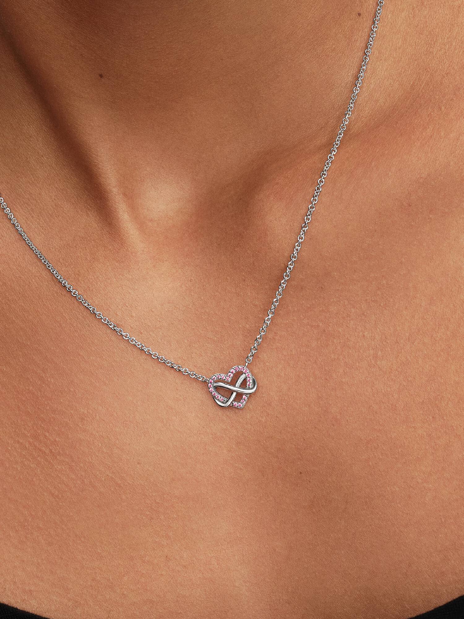 Funklende pink evighedshjerte collier-halskæde