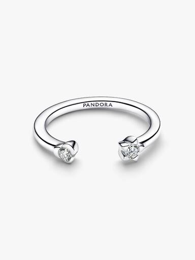 Pandora Talisman åben ring i sterlingsølv med stjerne og hjerte med laboratorieskabte diamanter