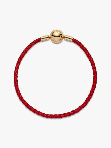 Pandora Moments Rødt Flettet Læderarmbånd