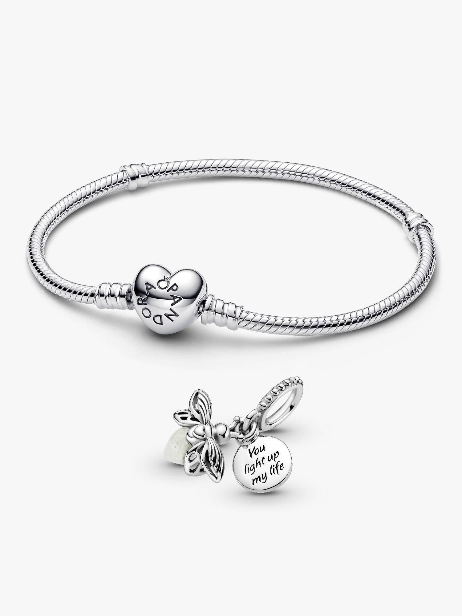 Ildflue Vedhængs‑Charm & Armbånd Gavesæt