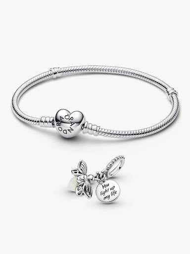 Ildflue Vedhængs‑Charm & Armbånd Gavesæt