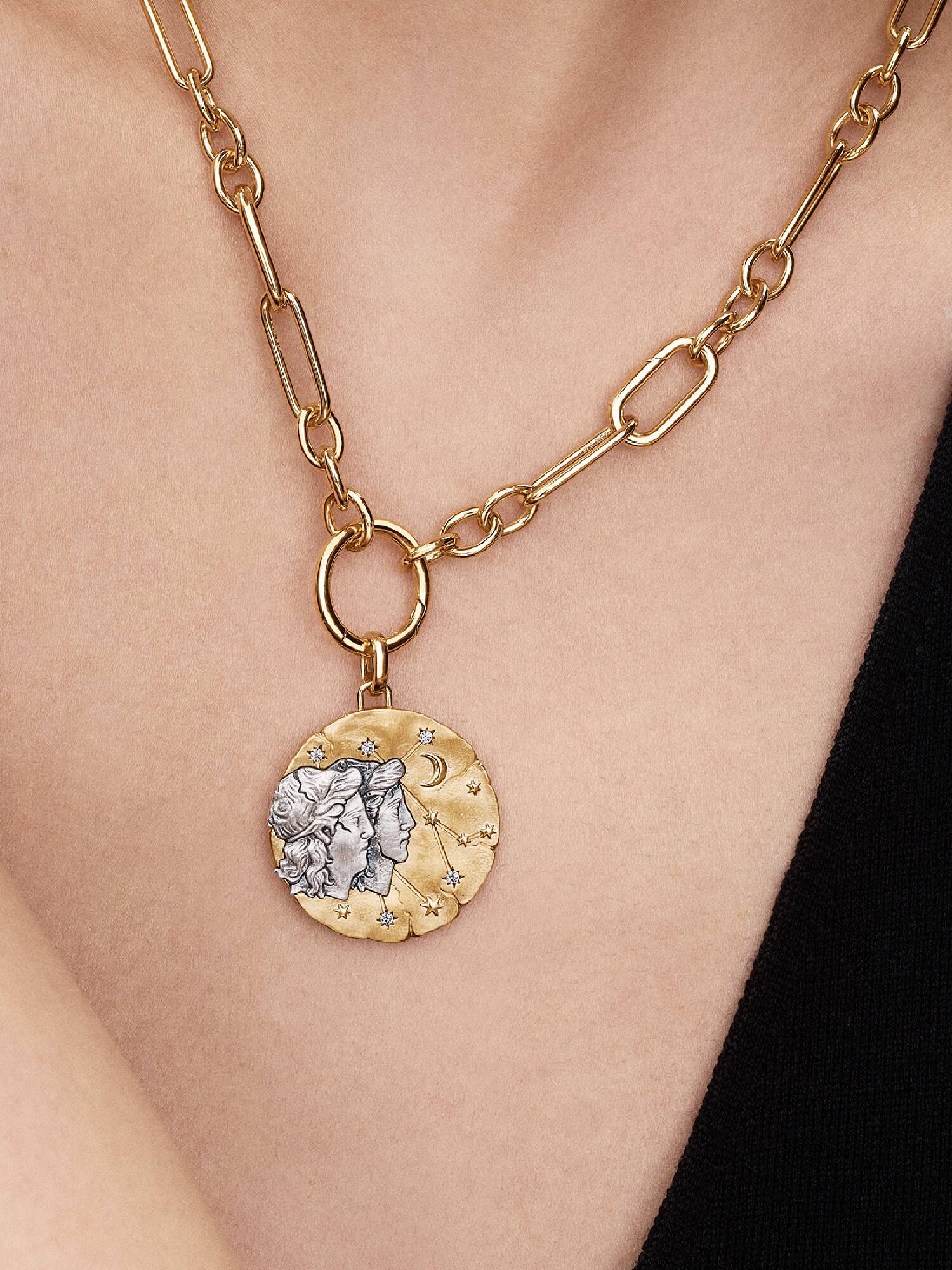 Tvillingerne Stjernetegn Oversized Medaljon Charm