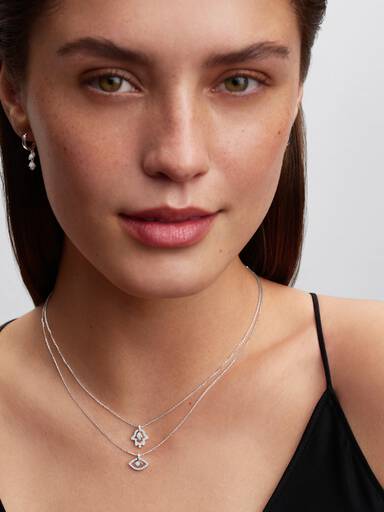 Pandora Talisman halskæde i sterlingsølv med hamsas hånd-vedhæng med laboratorieskabt diamant