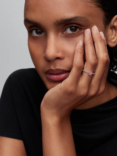 Funklende Pink Blomst Ring