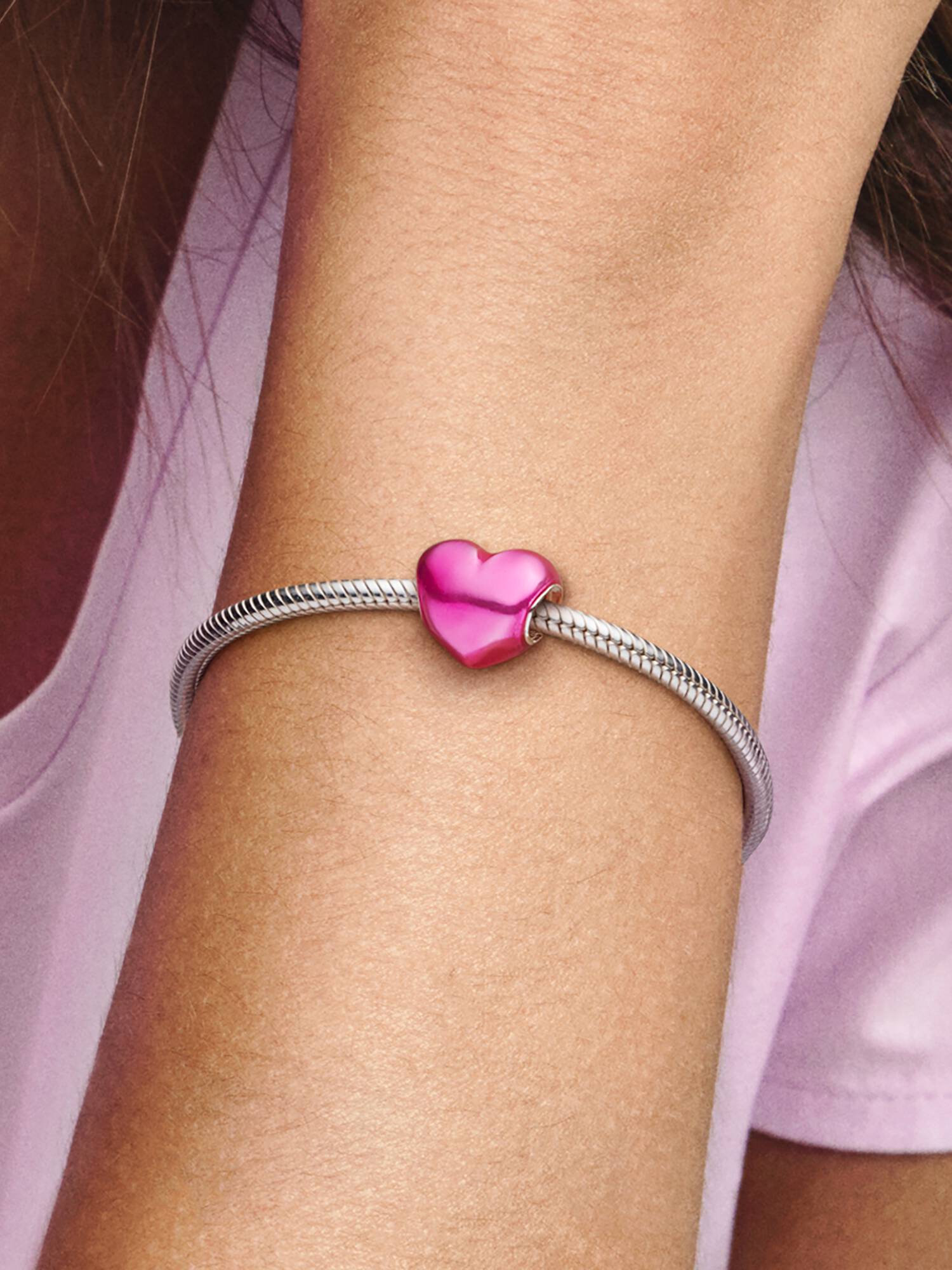 Metallisk Pink Hjerte Charm