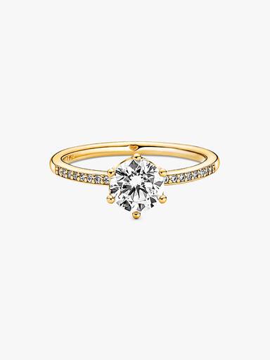 Klar Funklende Crown Solitairering