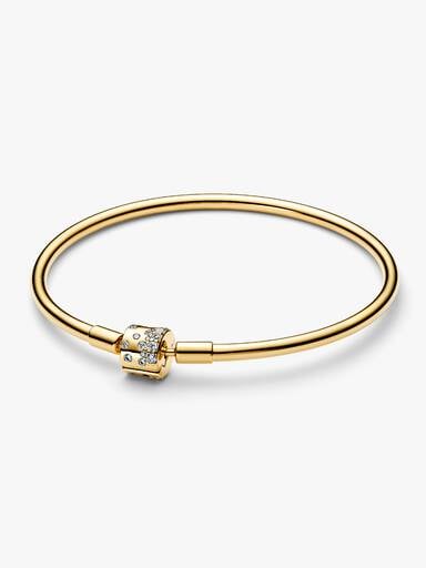 14k gold-plated bangle with clear cubic zirconia