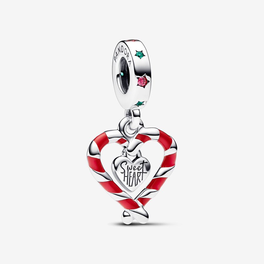 Double Candy Cane Heart Christmas Charm med vedhæng image number 0
