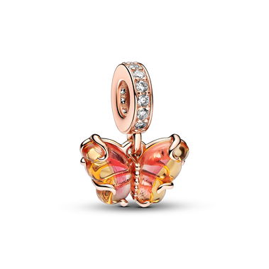 Pink og gul Muranoglas sommerfugl charm med vedhæng