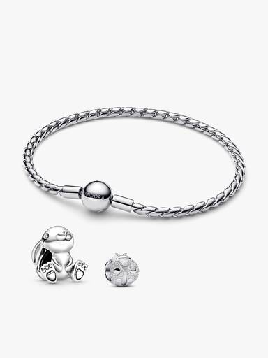 Forårsmagi Armbånds‑Sæt med Kanin Charm og Mariehøne Mini‑Charm