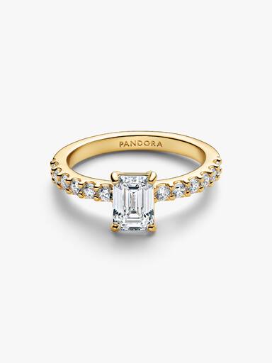 Rektangulær Funklende Halo Ring