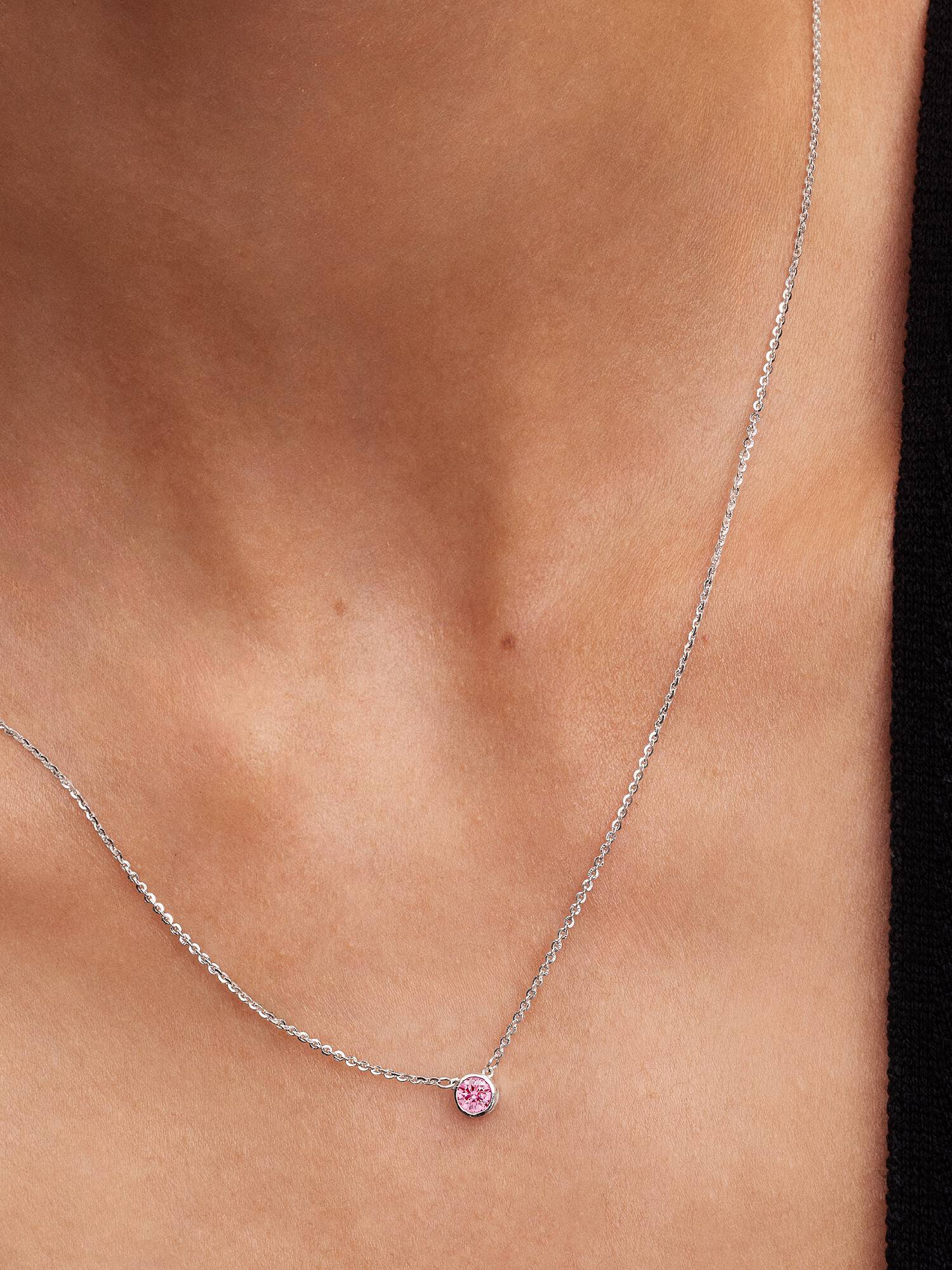 Pandora Era Bezel Halskæde i Sterlingsølv med vedhæng Pink Laboratorieskabt Diamant