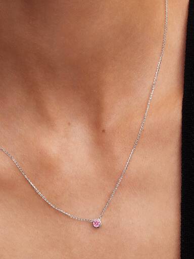 Pandora Era Bezel Halskæde i Sterlingsølv med vedhæng Pink Laboratorieskabt Diamant