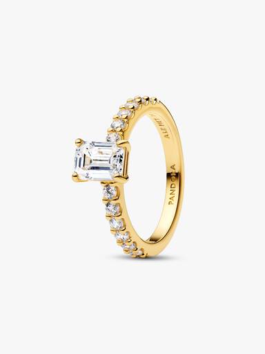 Rektangulær Funklende Halo Ring